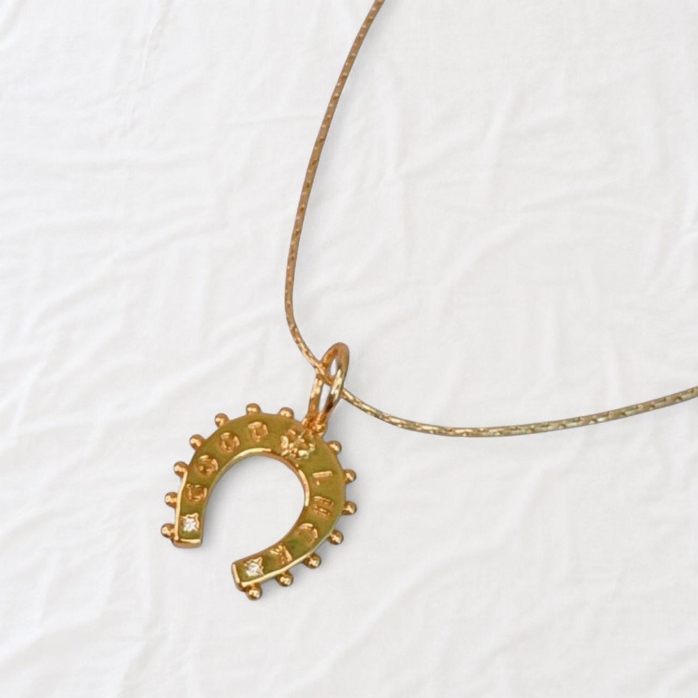Gold Good Luck Horseshoe Pendant Necklace Western Cowgirl Jewelry